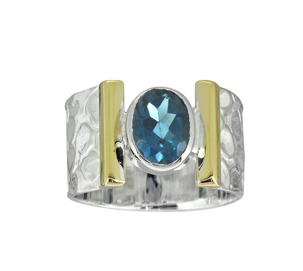 London Blue Topaz Solid 925 Sterling Silver Hammered Ring Jewelry - YoTreasure