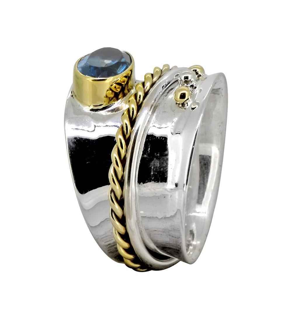 London Blue Topaz Solid 925 Sterling Silver Brass Two Tone Ring Jewelry - YoTreasure