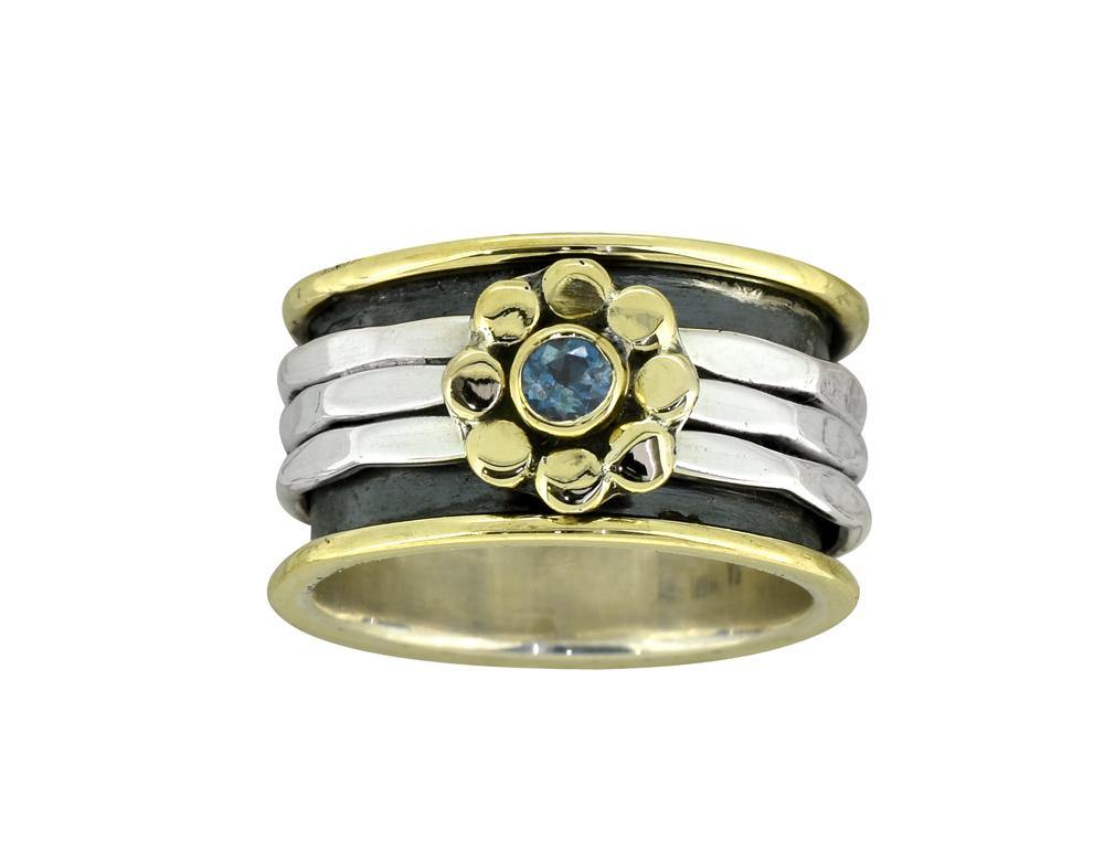 London Blue Topaz Solid 925 Sterling Silver Brass Meditation Spinner Ring Jewelry - YoTreasure
