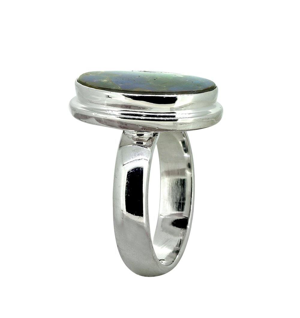 Oval Shape Ammolite Solid 925 Sterling Silver Ring - YoTreasure