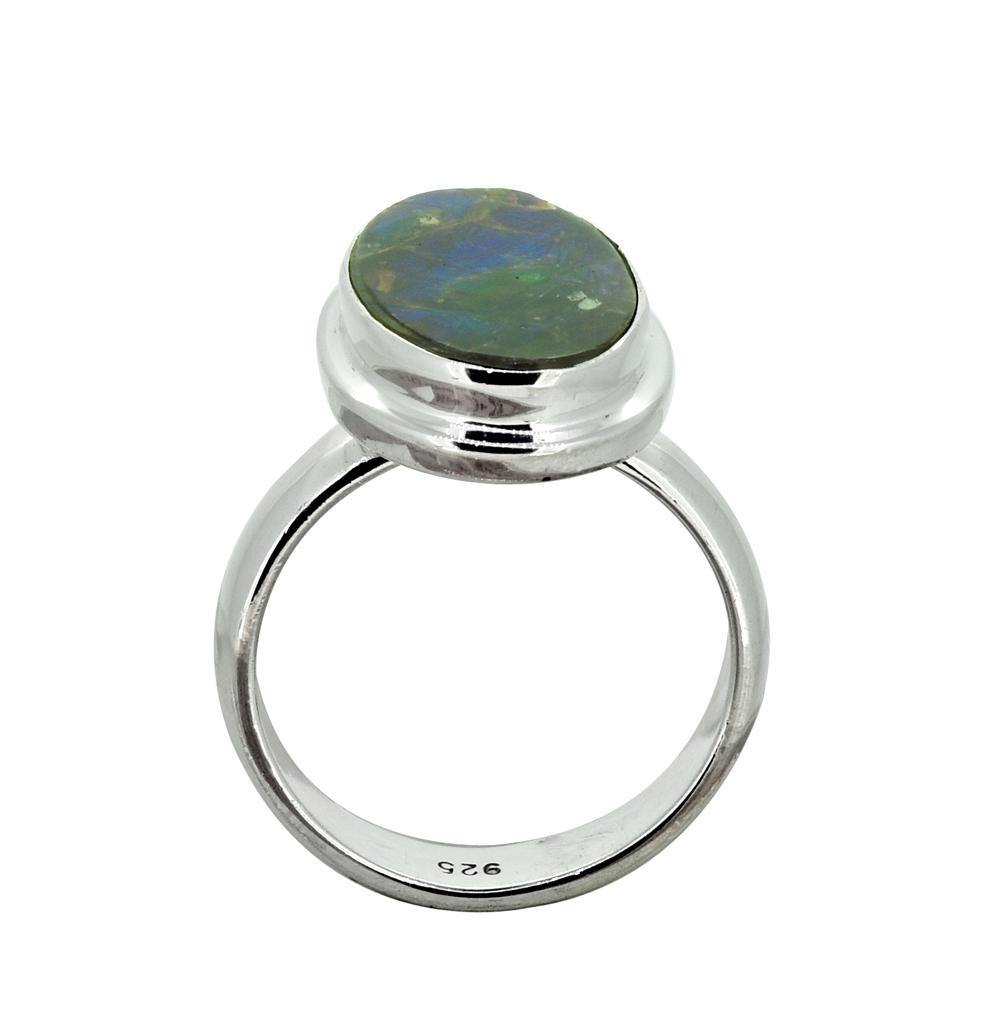 Oval Shape Ammolite Solid 925 Sterling Silver Ring - YoTreasure