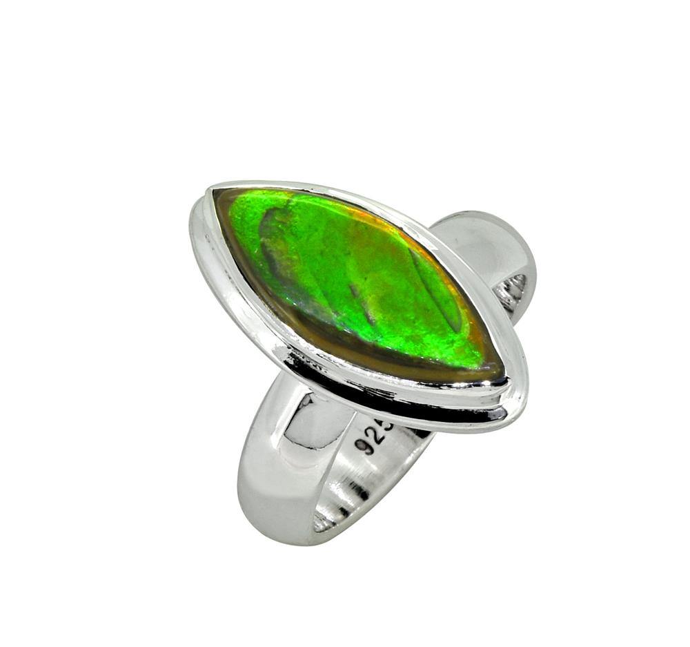 Green Ammolite Solid 925 Sterling Silver Ring - YoTreasure
