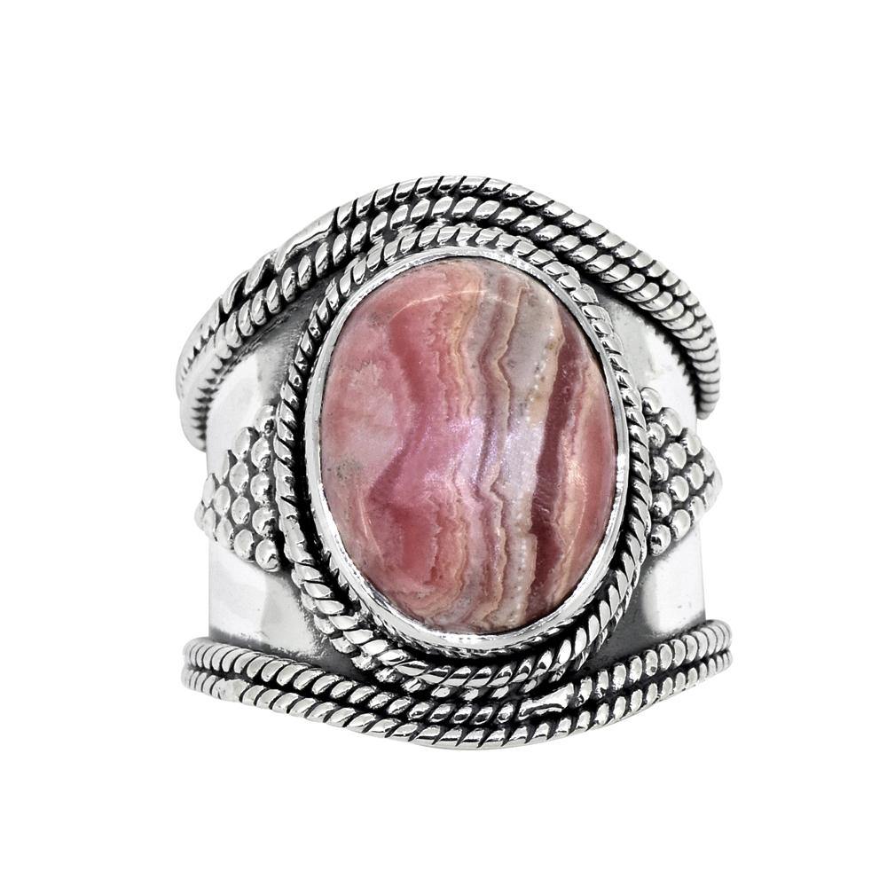 Rhodochrosite Solid 925 Sterling Silver Ring Jewelry - YoTreasure