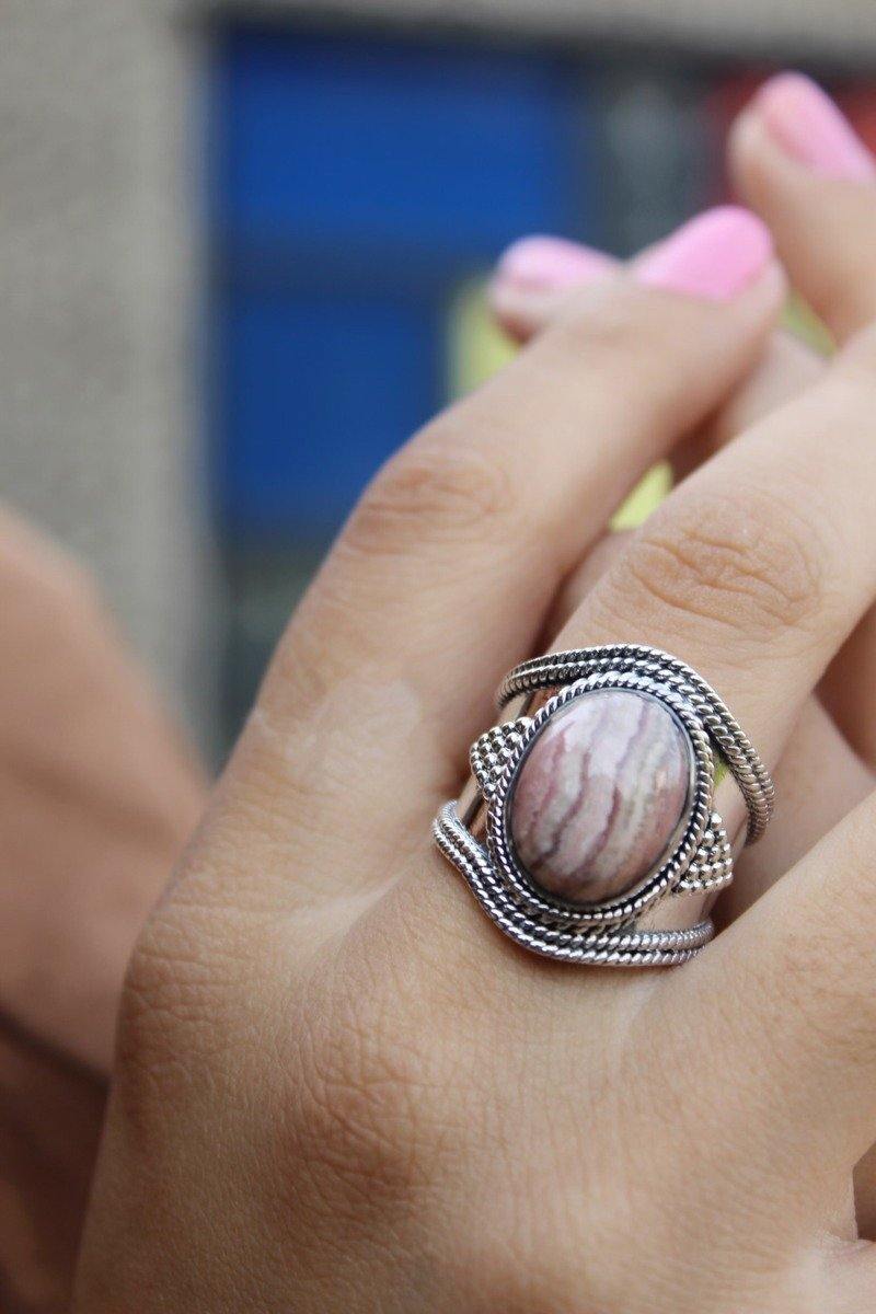 Rhodochrosite Solid 925 Sterling Silver Ring Jewelry - YoTreasure