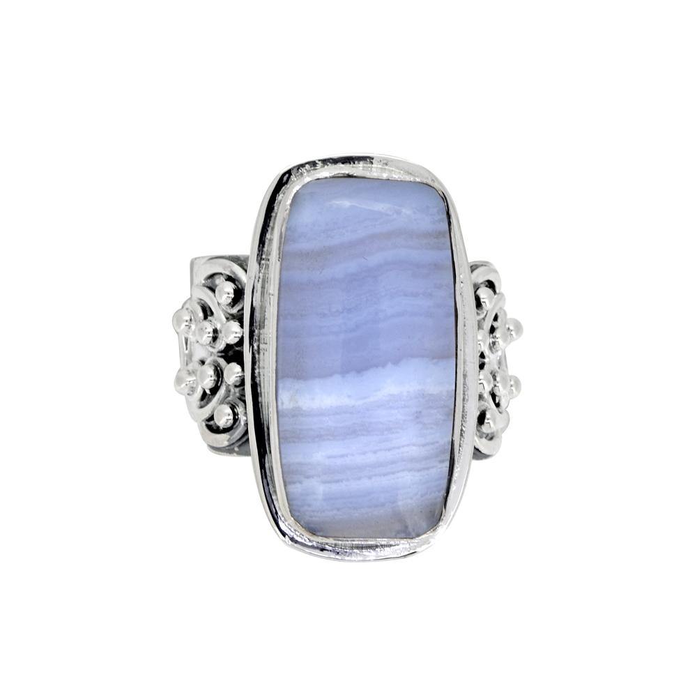 Blue Lace Agate Solid 925 Sterling Silver Gemstone Ring - YoTreasure