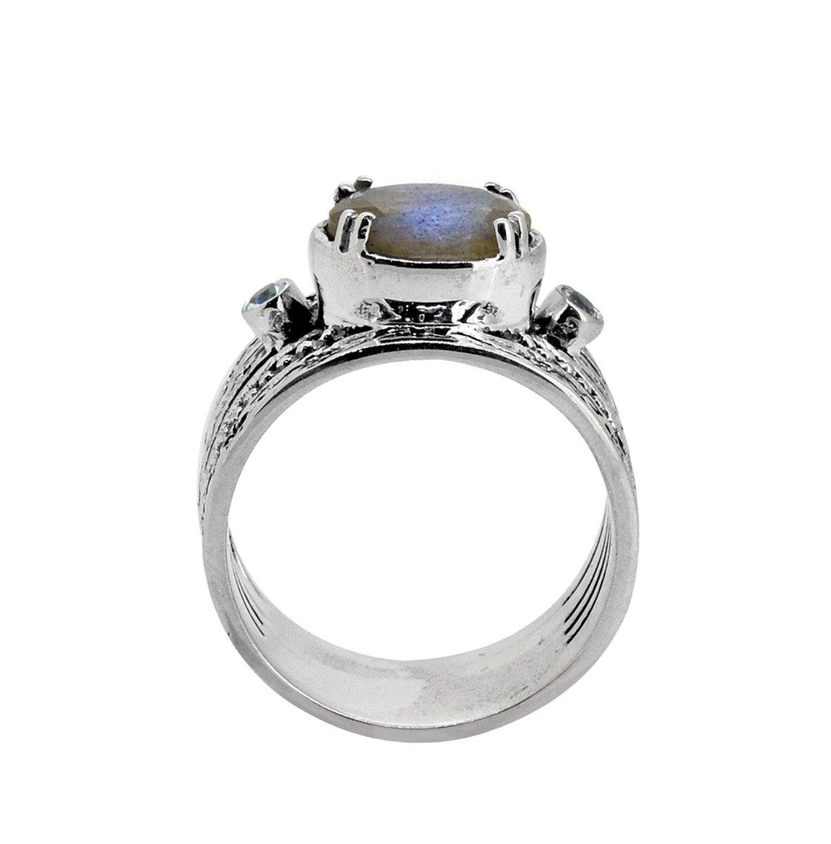 Labradorite Swiss Blue Topaz Solid 925 Sterling Silver Ring - YoTreasure