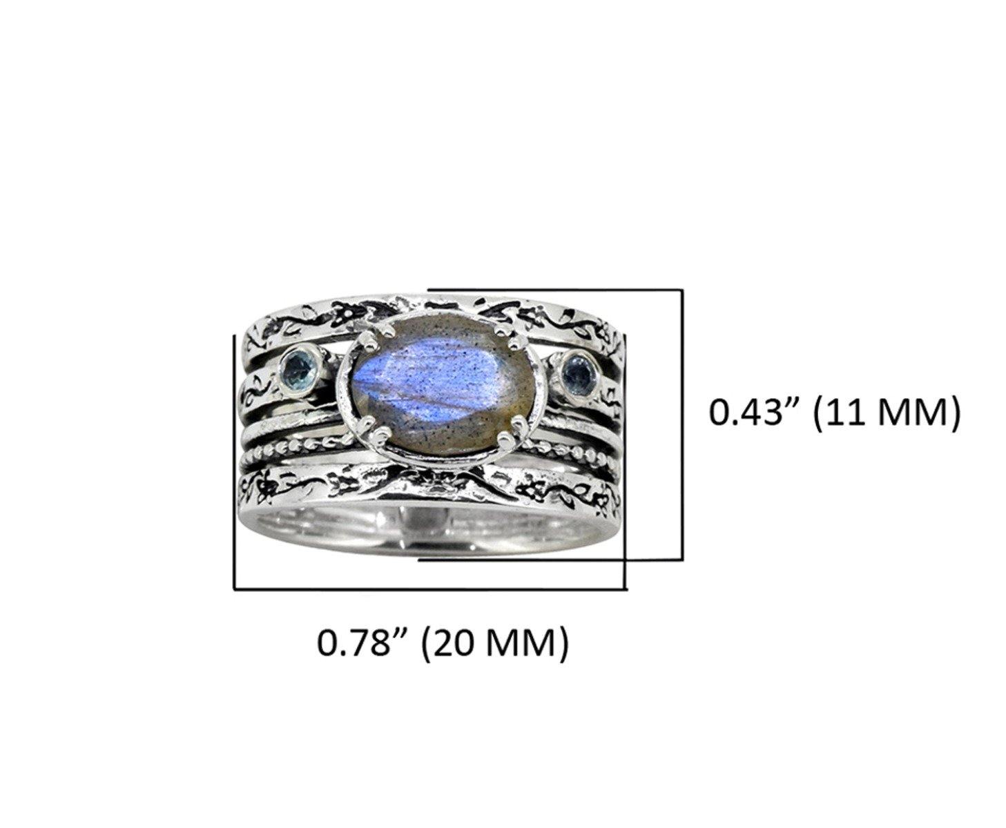 Labradorite Swiss Blue Topaz Solid 925 Sterling Silver Ring - YoTreasure