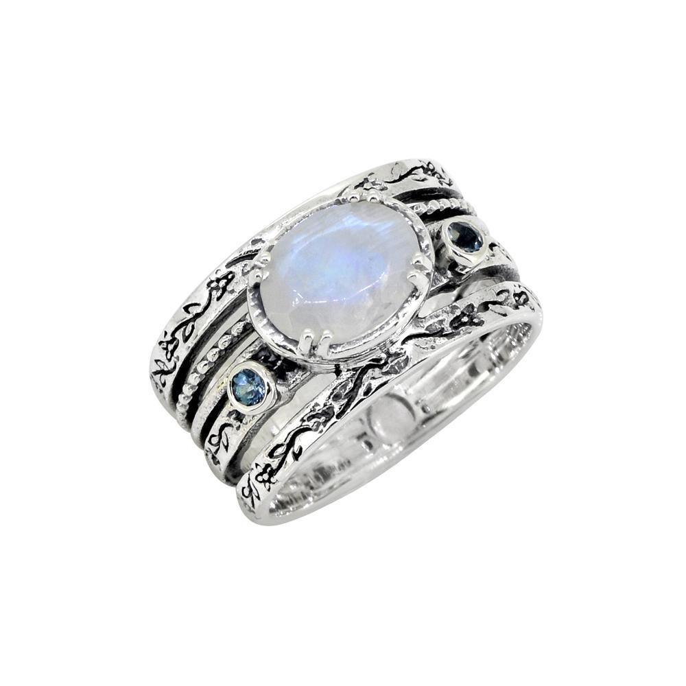 Moonstone London Blue Topaz Solid 925 Sterling Silver Ring - YoTreasure