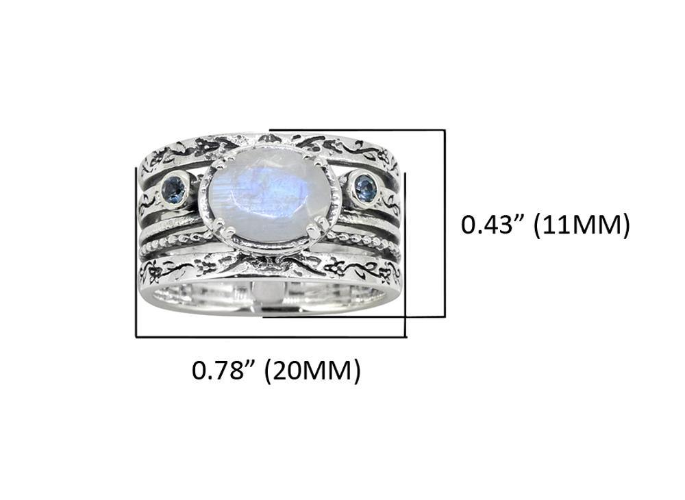 Moonstone London Blue Topaz Solid 925 Sterling Silver Ring - YoTreasure