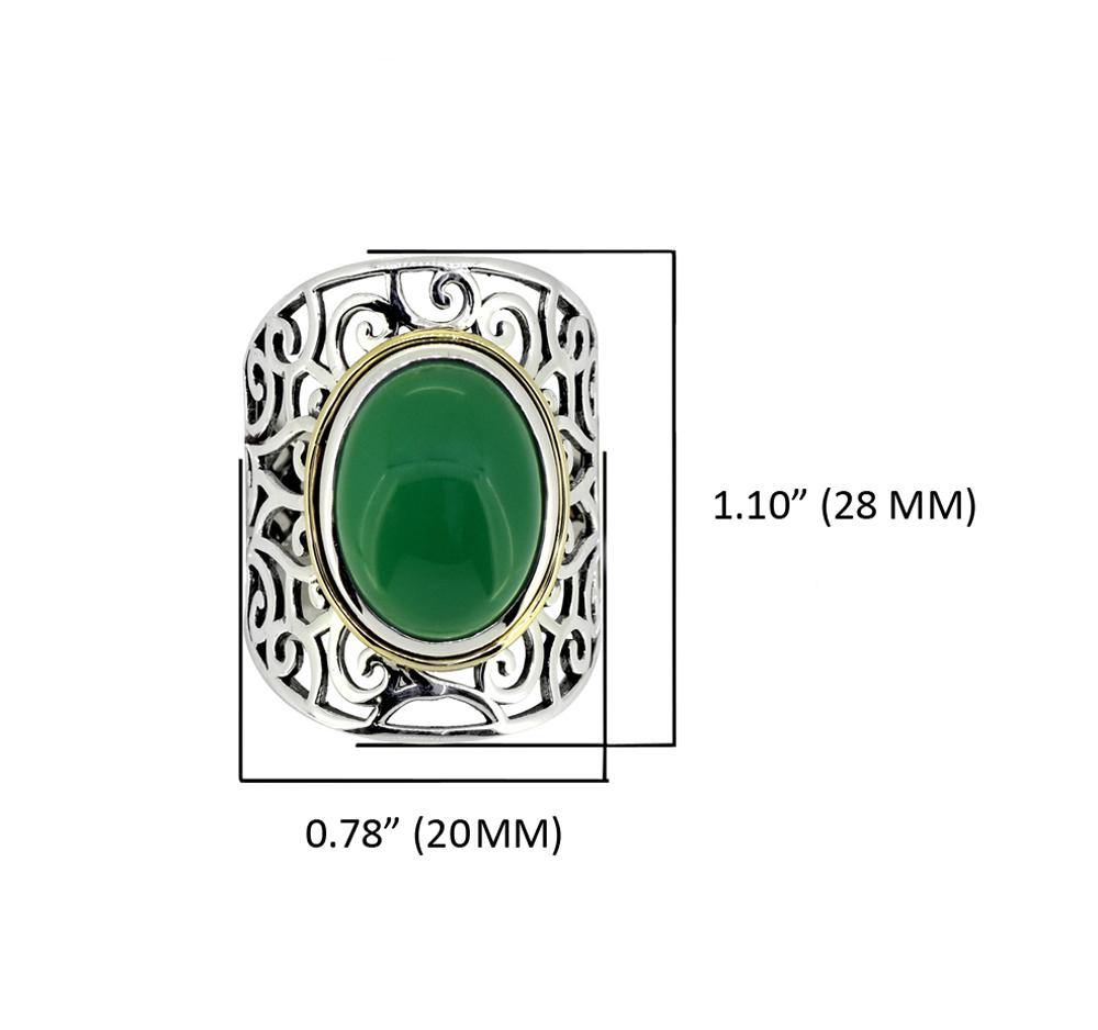 Green Onyx Solid 925 Sterling Silver Brass Filigree Ring Jewelry - YoTreasure