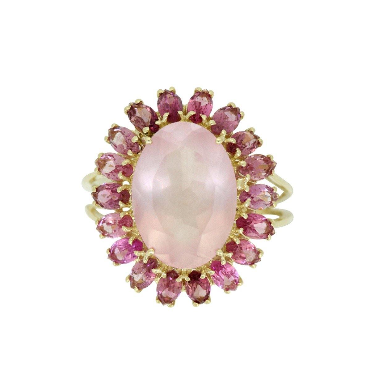 7.51 Ct Rose Quartz Pink Tourmaline Solid 14k Yellow Gold Cluster Ring Jewelry - YoTreasure