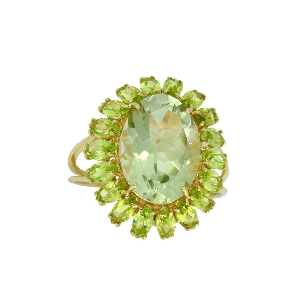 7.66 Ct Green Amethyst Peridot Solid 14k Yellow Gold Cluster Ring Jewelry - YoTreasure