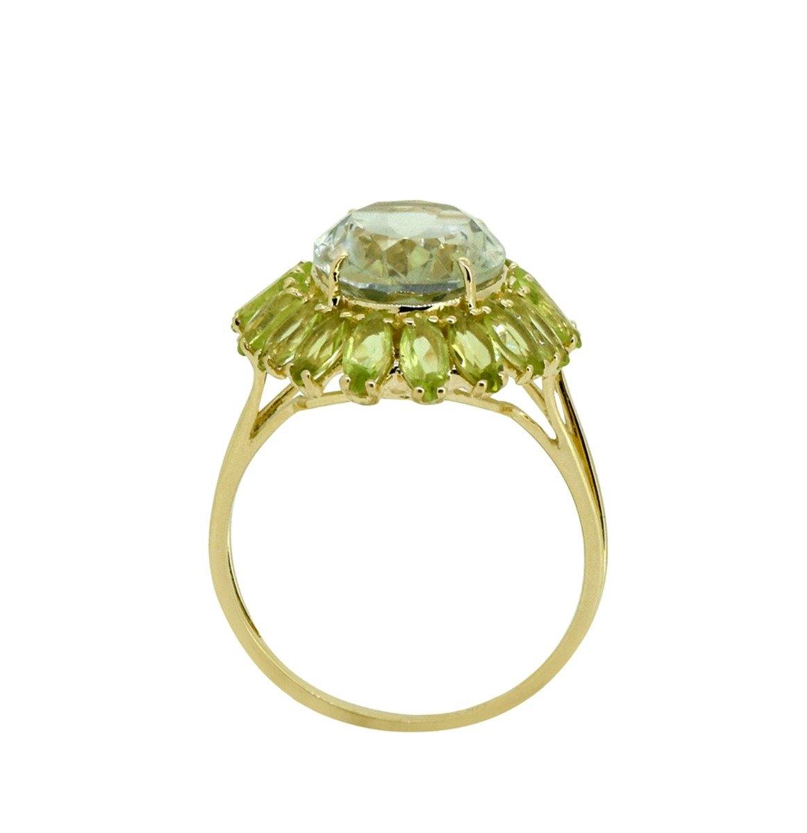7.66 Ct Green Amethyst Peridot Solid 14k Yellow Gold Cluster Ring Jewelry - YoTreasure