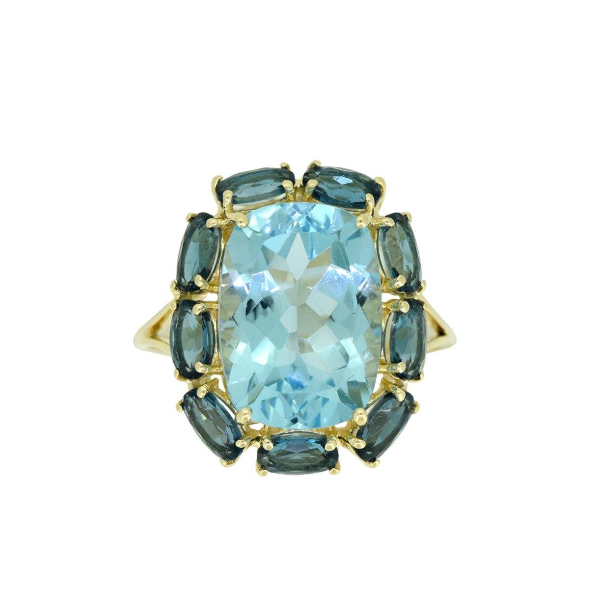 10.05 Ct Sky Blue Topaz Solid 14k Yellow Gold Cluster Ring Jewelry - YoTreasure