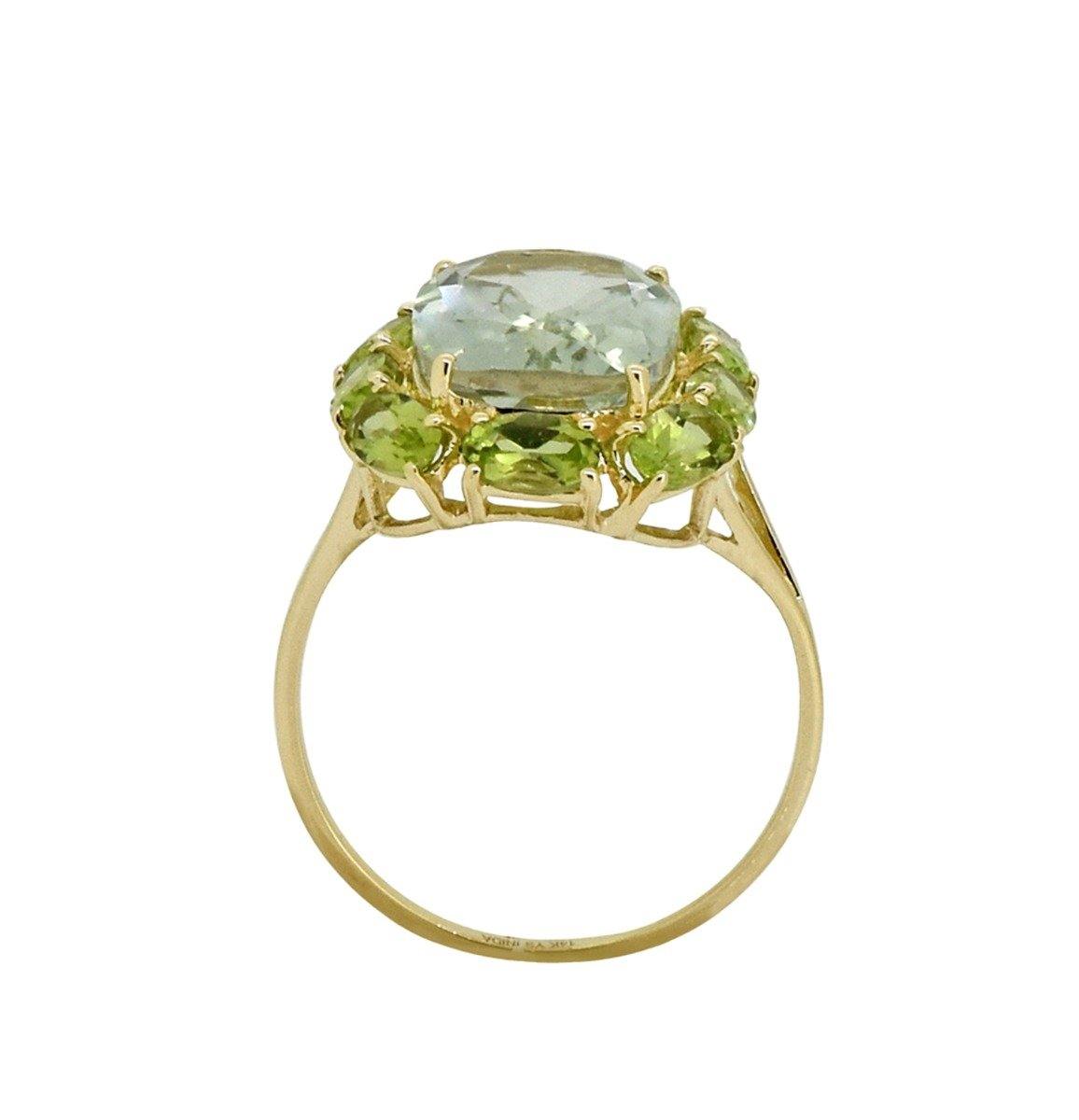 8.36 Ct Green Amethyst Peridot Solid 14k Yellow Gold Cluster Ring Jewelry - YoTreasure