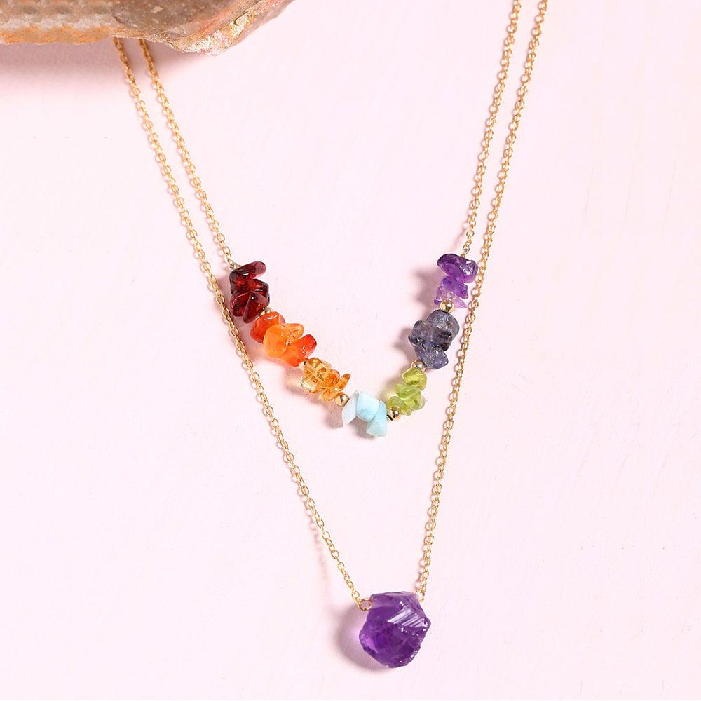 Chakra 925 Sterling Silver Gold Plated Double Layer Chain Pendant Necklace - YoTreasure