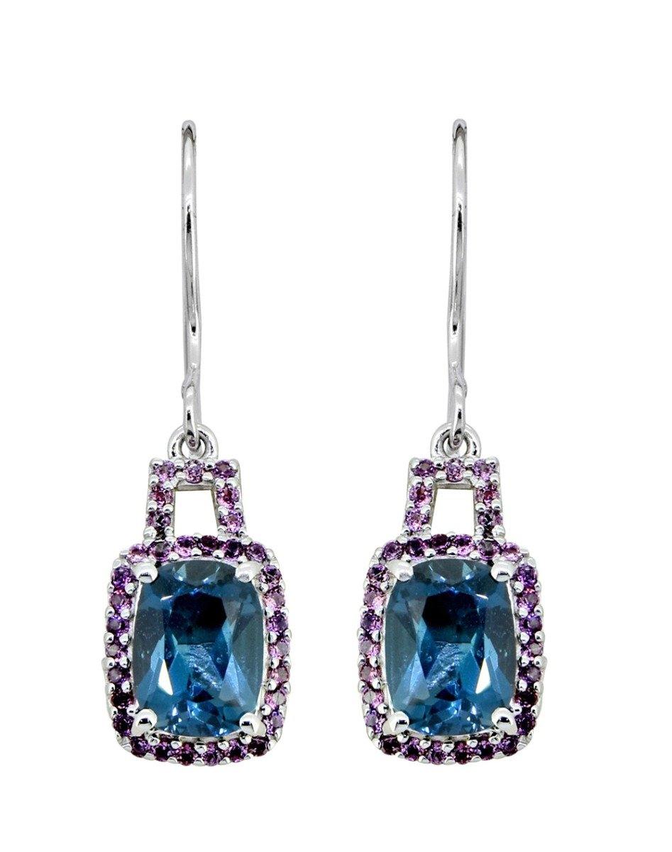 3.79 Ct London Blue Topaz Rhodolite Solid 925 Sterling Silver Dangle Earrings Jewelry - YoTreasure