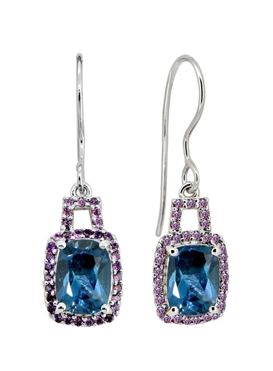 3.79 Ct London Blue Topaz Rhodolite Solid 925 Sterling Silver Dangle Earrings Jewelry - YoTreasure