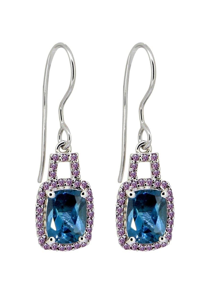 3.79 Ct London Blue Topaz Rhodolite Solid 925 Sterling Silver Dangle Earrings Jewelry - YoTreasure