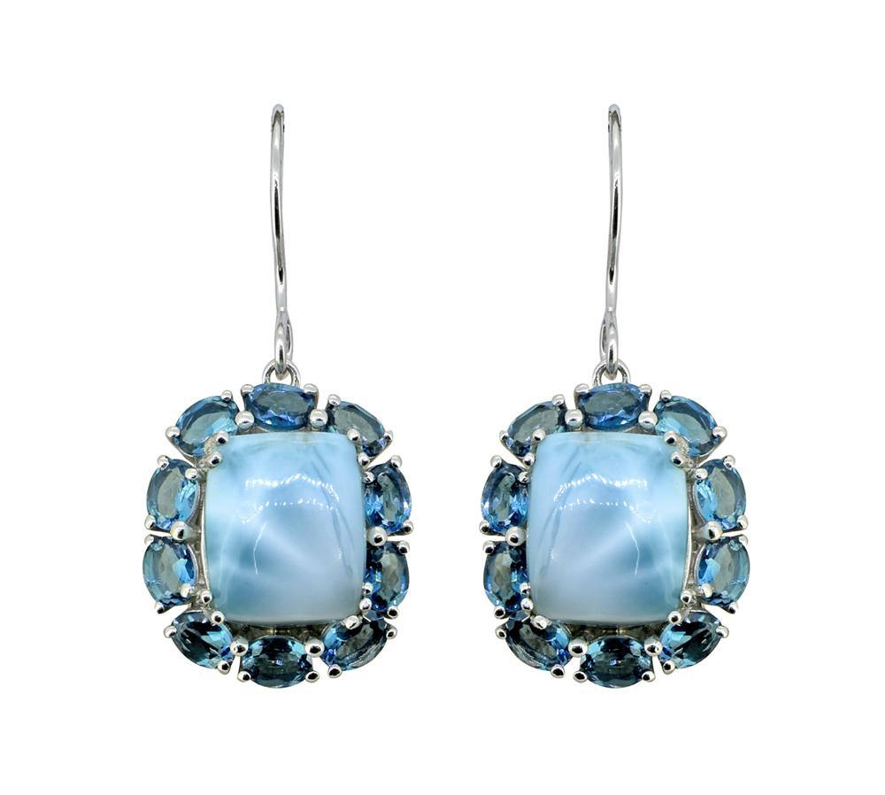 13.38 Cts. Larimar London Blue Topaz 925 Sterling Silver Earrings - YoTreasure