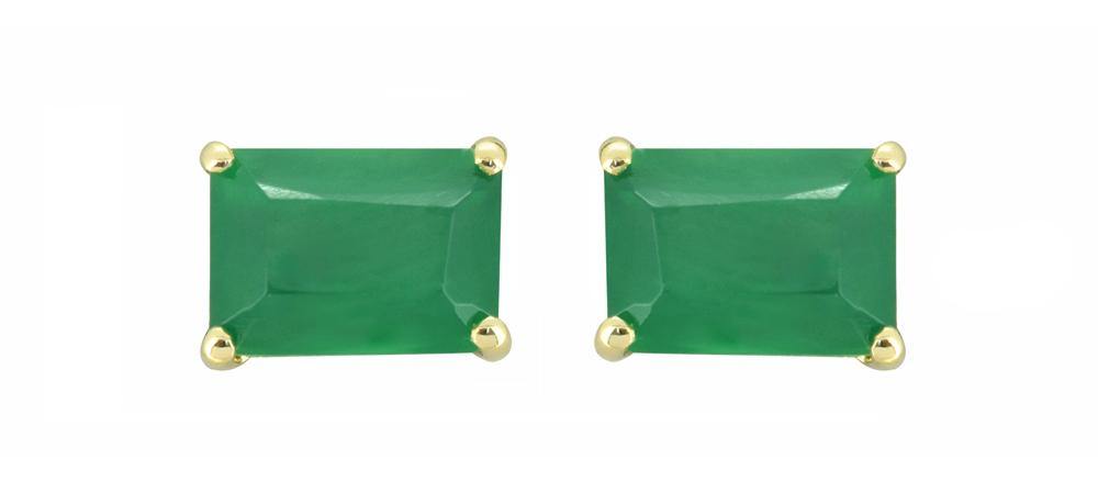 Green Onyx Solid 10K Yellow Gold Stud Earrings - YoTreasure