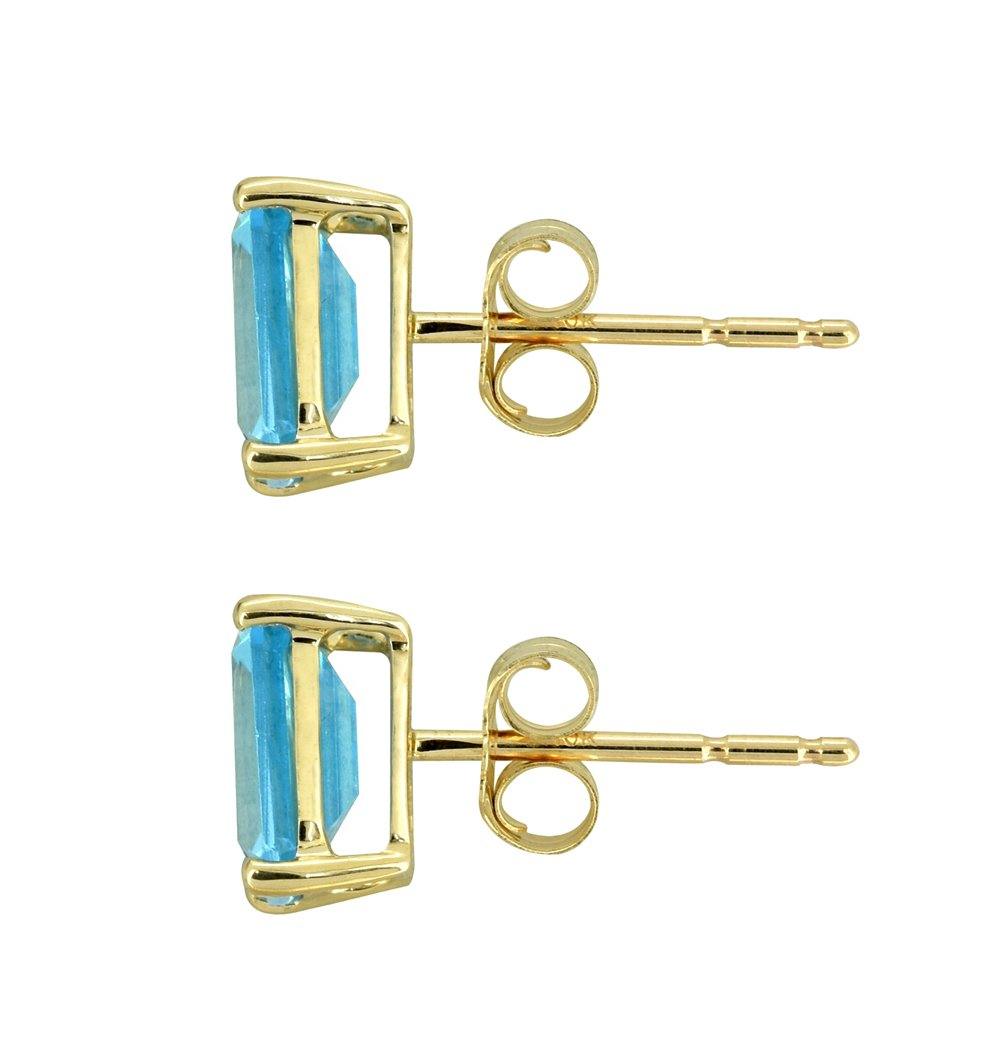 Swiss Blue Topaz Solid 10K Yellow Gold Stud Earrings - YoTreasure