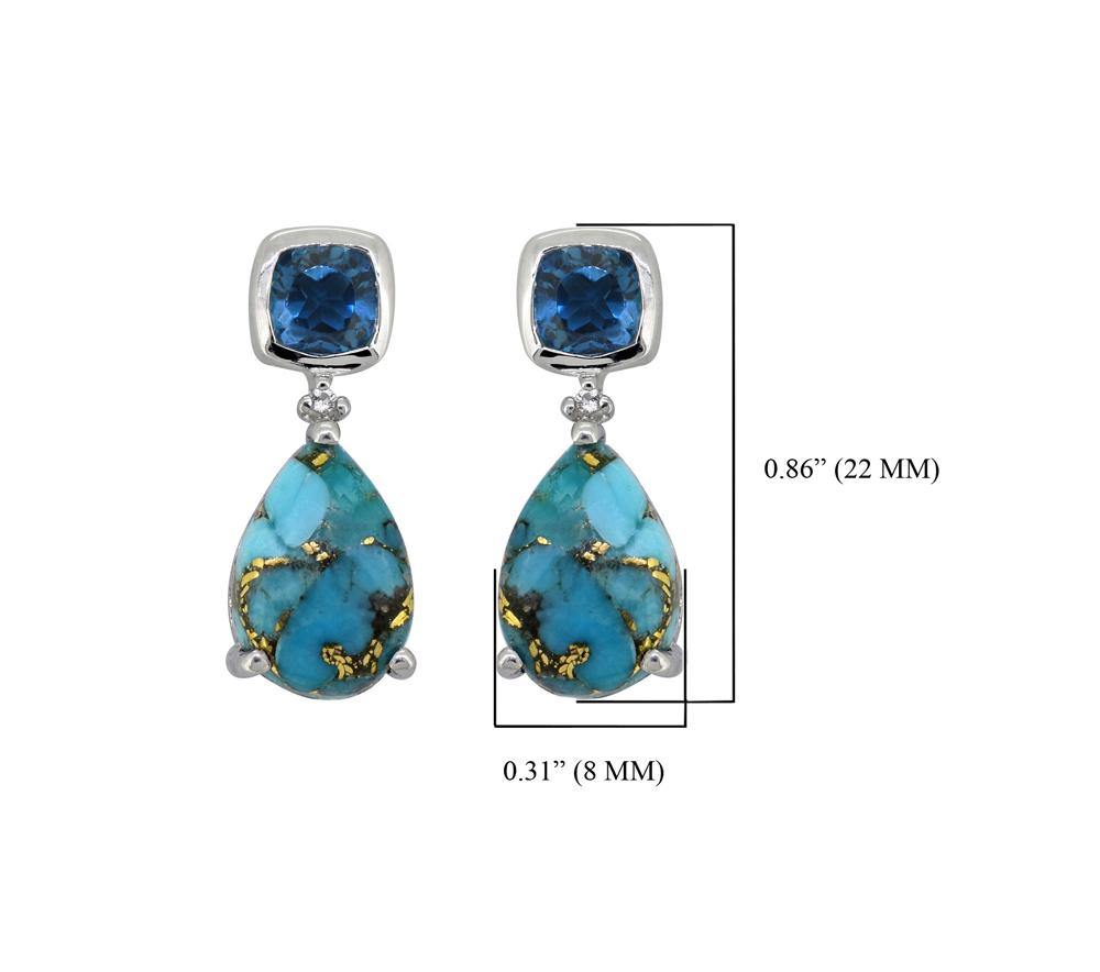 8.24 Ct. Blue Copper Turquoise Solid 925 Sterling Silver Teardrop Dangle Earrings Jewelry - YoTreasure