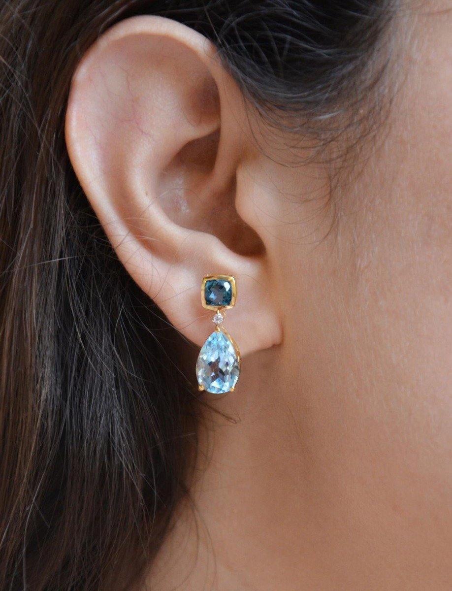 8.24 Ct. Sky Blue Topaz Solid 925 Sterling Silver Yellow Gold Plated Drop Earrings Jewelry - YoTreasure