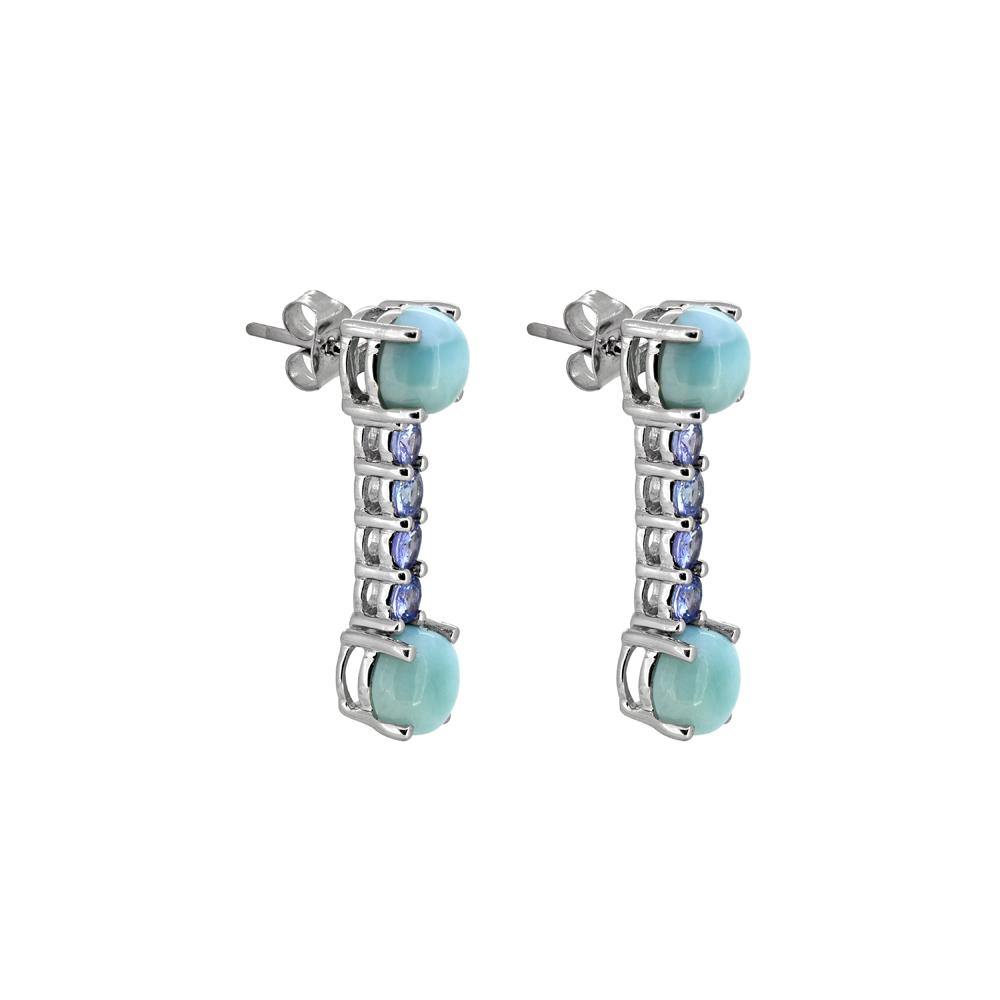 4.56 Ct. Larimar Tanzanite Solid 925 Sterling Silver Drop Earrings Jewelry - YoTreasure