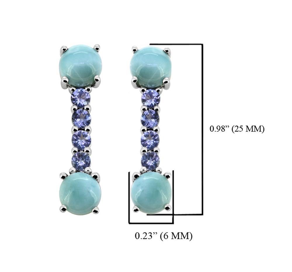 4.56 Ct. Larimar Tanzanite Solid 925 Sterling Silver Drop Earrings Jewelry - YoTreasure