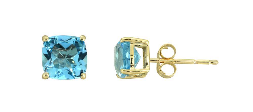 Swiss Blue Topaz Solid 10K Yellow Gold Stud Earrings - YoTreasure