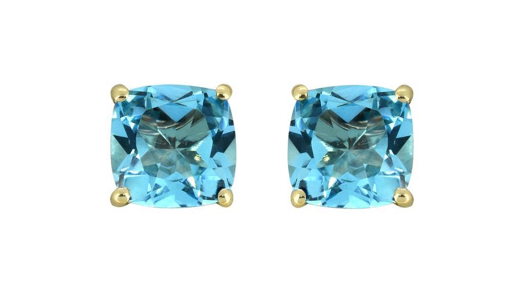 Swiss Blue Topaz Solid 10K Yellow Gold Stud Earrings - YoTreasure