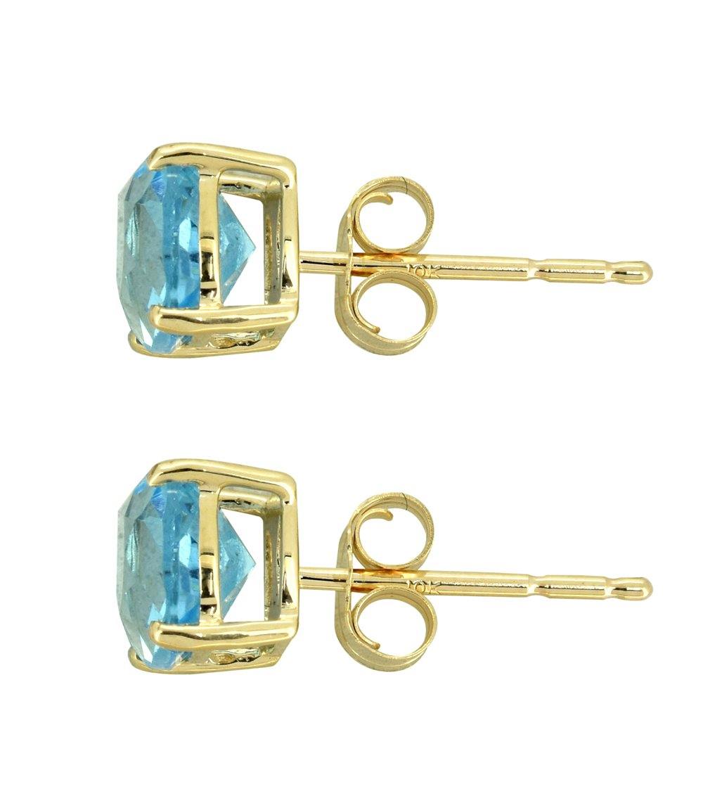 Swiss Blue Topaz Solid 10K Yellow Gold Stud Earrings - YoTreasure