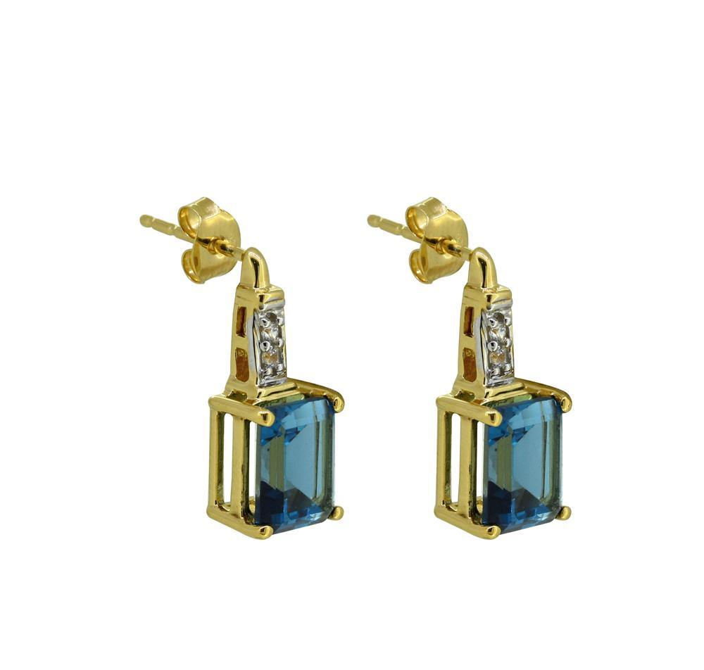 4.65 Ct. London Blue Topaz Silver Yellow Gold Plating Earrings - YoTreasure