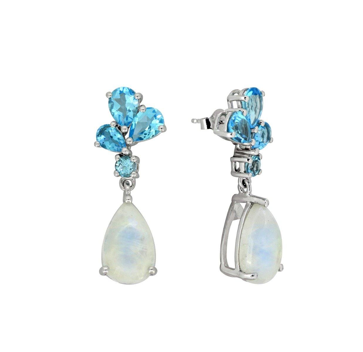 14.15 ct Moonstone Swiss Blue Topaz Solid 925 Sterling Silver Drop Earrings Jewelry - YoTreasure