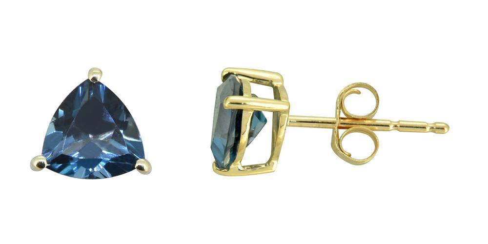 London Blue Topaz Solid 10K Yellow Gold Stud Earrings - YoTreasure