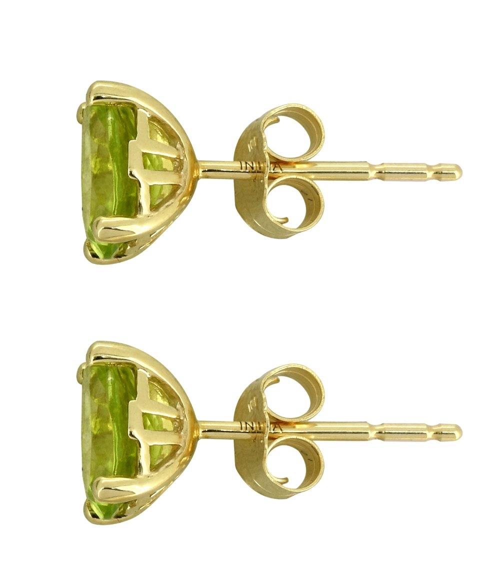 Natural Peridot Solid 10K Yellow Gold Stud Earrings - YoTreasure
