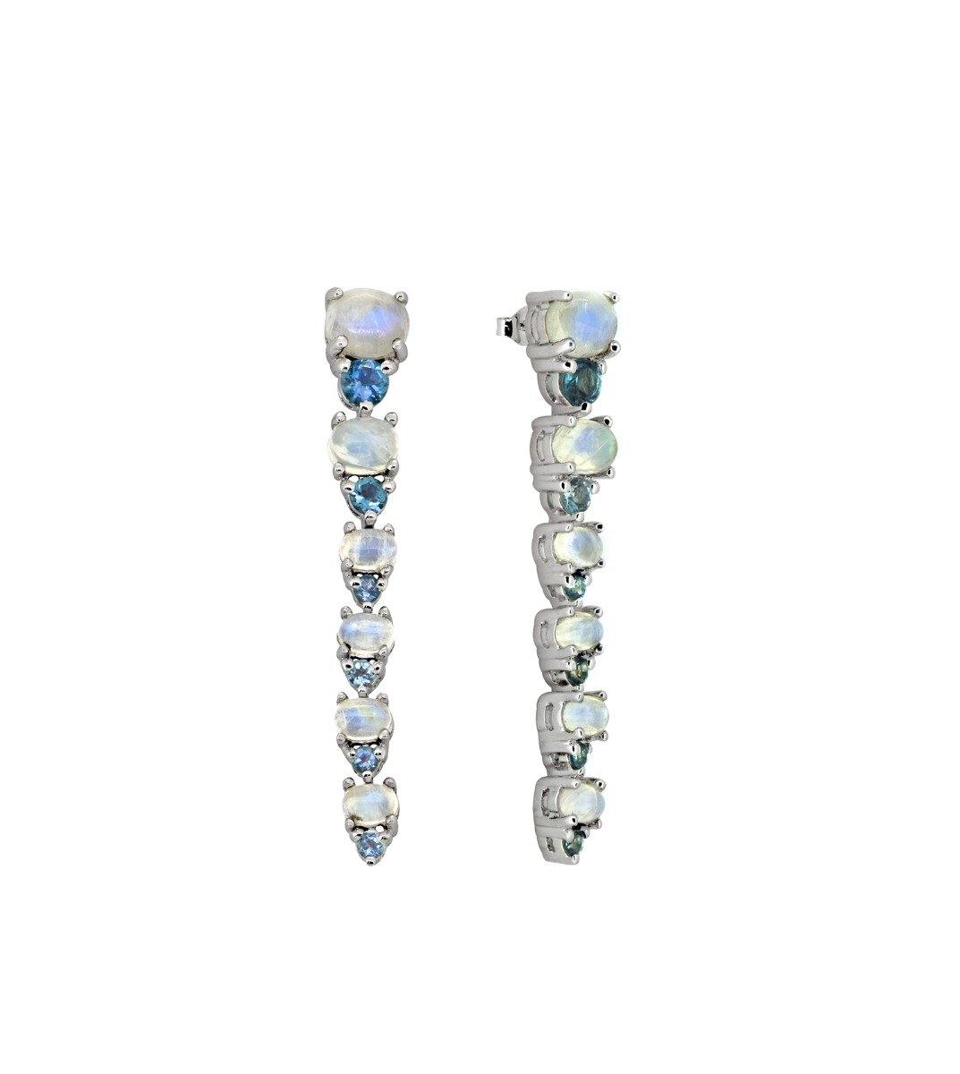 5.33 Ct Moonstone London Blue Topaz Solid 925 Sterling Silver Drop Earrings Jewelry - YoTreasure