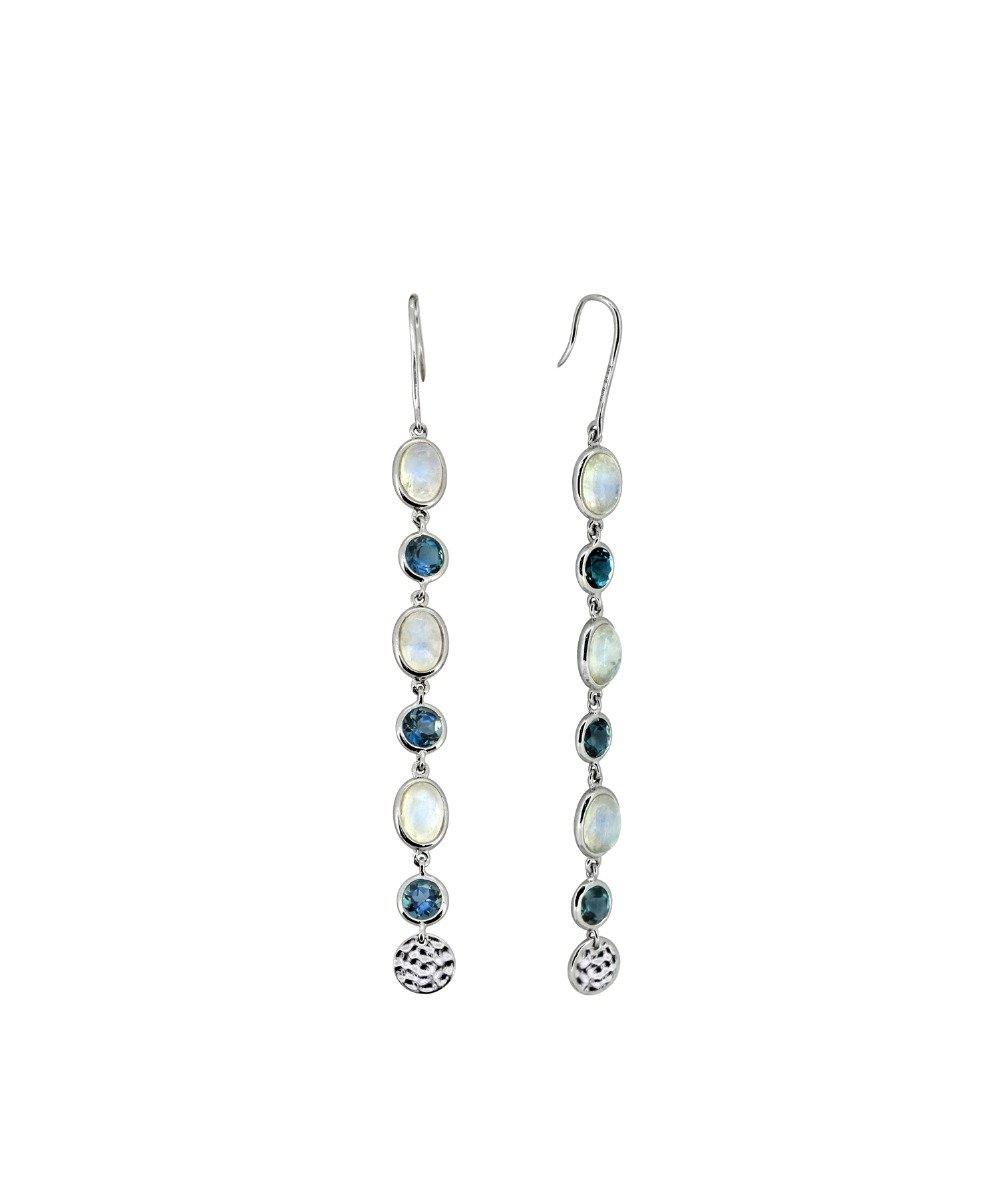 4.58 Ct Moonstone London Blue Topaz Solid 925 Sterling Silver Dangle Earrings Jewelry - YoTreasure