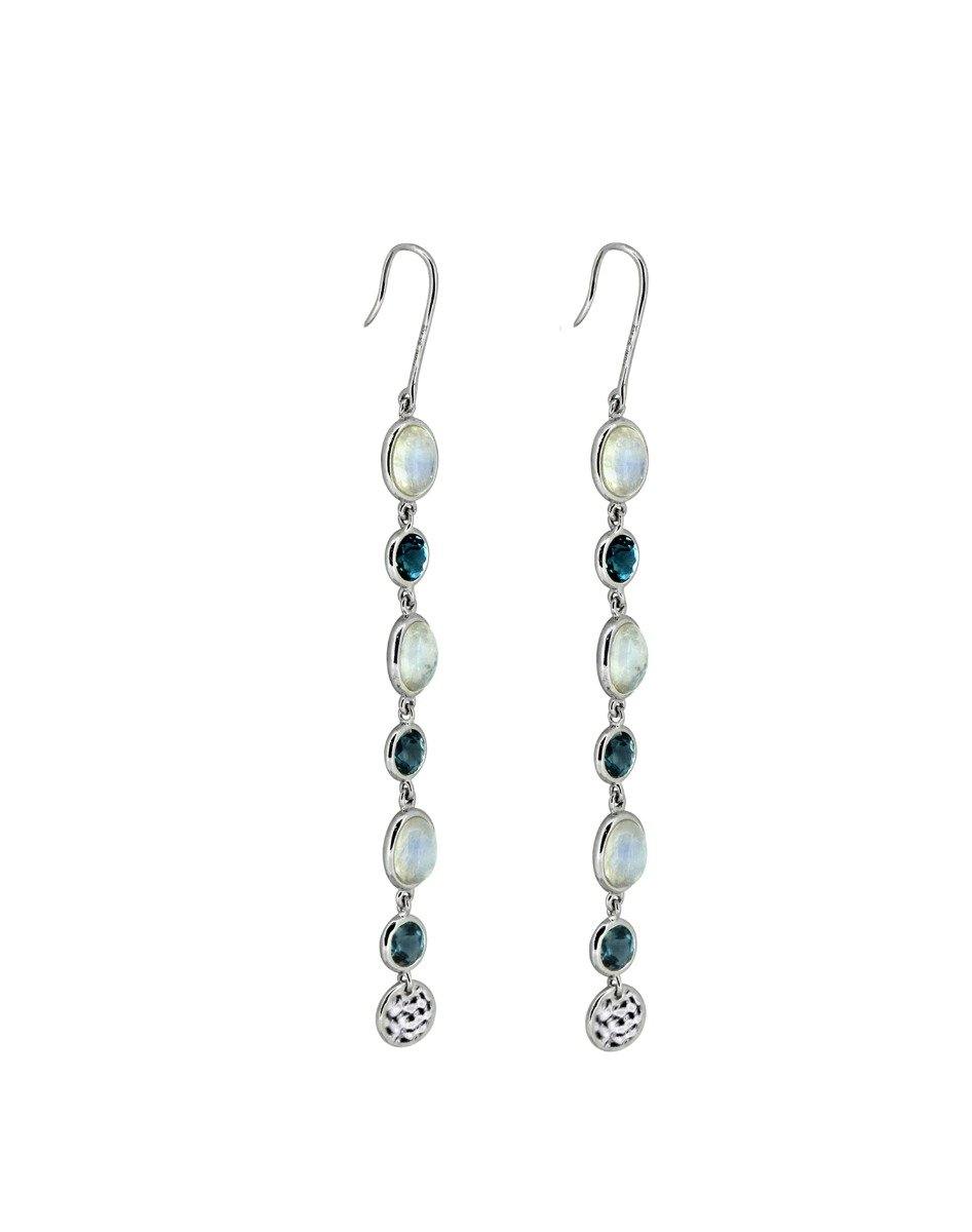 4.58 Ct Moonstone London Blue Topaz Solid 925 Sterling Silver Dangle Earrings Jewelry - YoTreasure