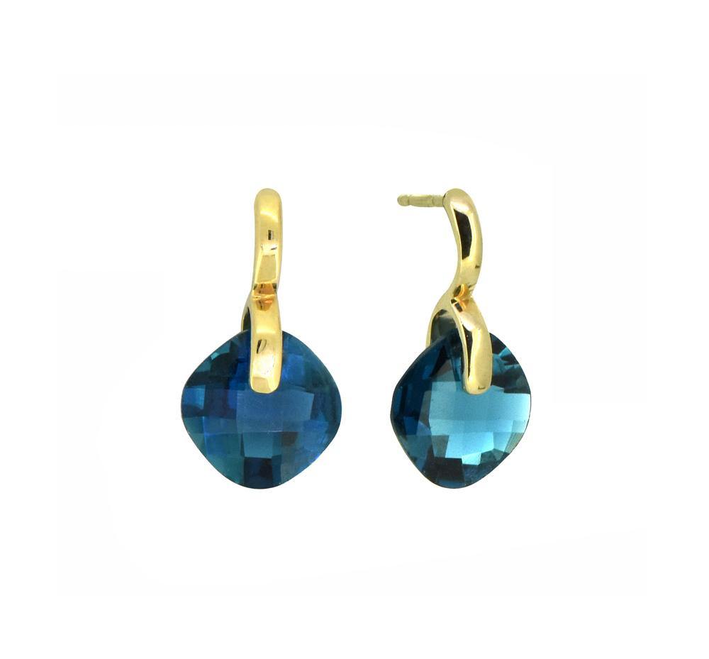 3.98 Ct. London Blue Topaz 14K Yellow Gold Stud Earrings - YoTreasure