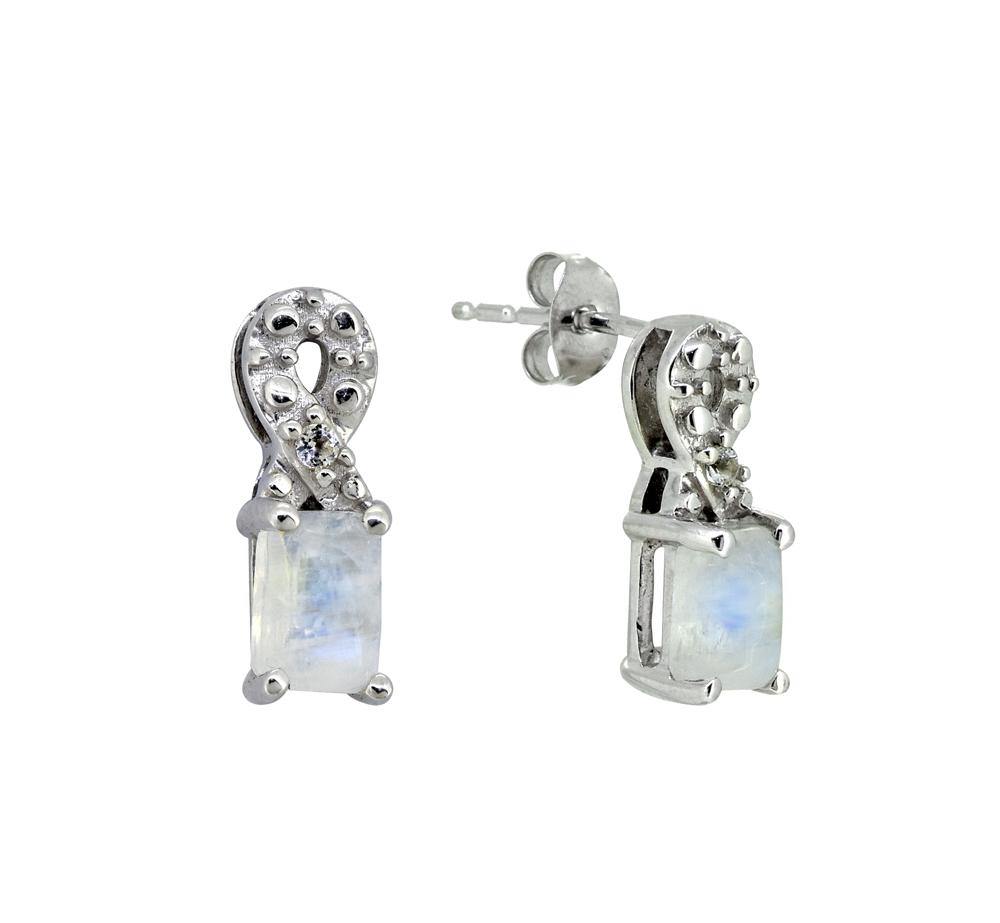 1.09 Ct Moonstone White Topaz Solid 925 Sterling Silver Stud Earrings Jewelry - YoTreasure
