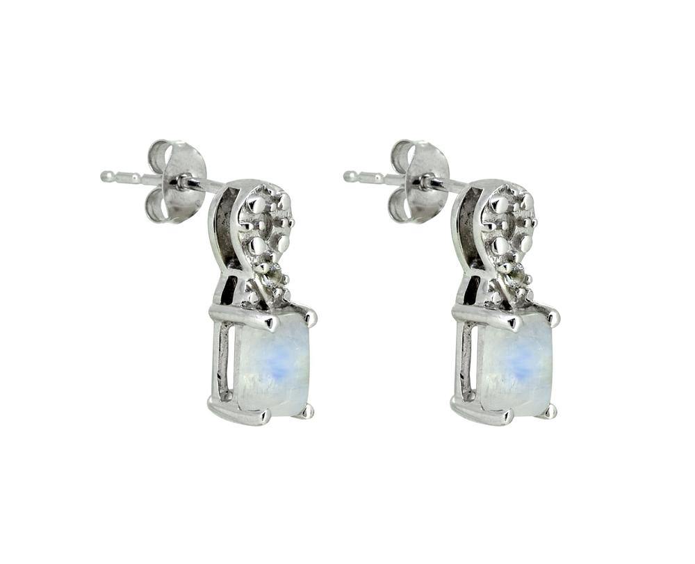 1.09 Ct Moonstone White Topaz Solid 925 Sterling Silver Stud Earrings Jewelry - YoTreasure