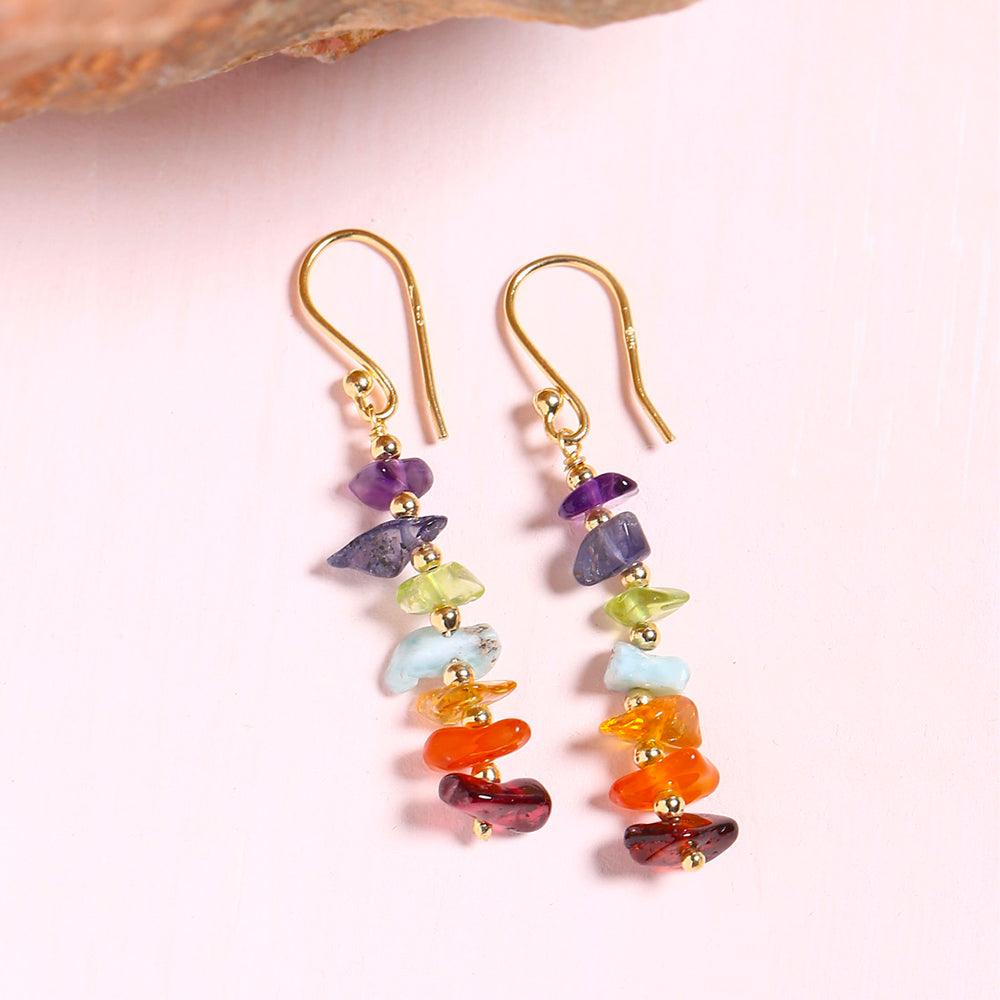 Chakra Stone Solid 925 Silver Gold Plated Dangle Earrings Jewelry - YoTreasure