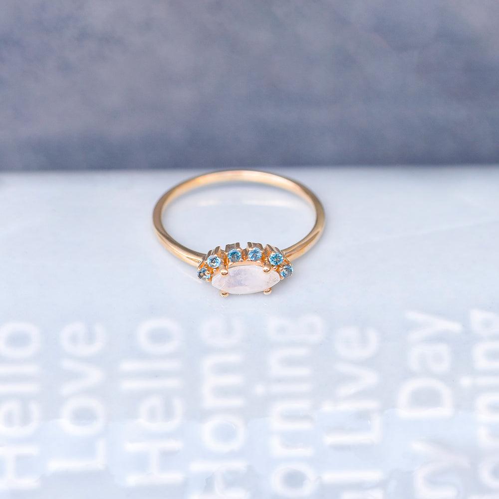 Moonstone & London Blue Topaz 10kt Yellow Gold Minimalist Ring (0.65 ct. t.w.) - YoTreasure