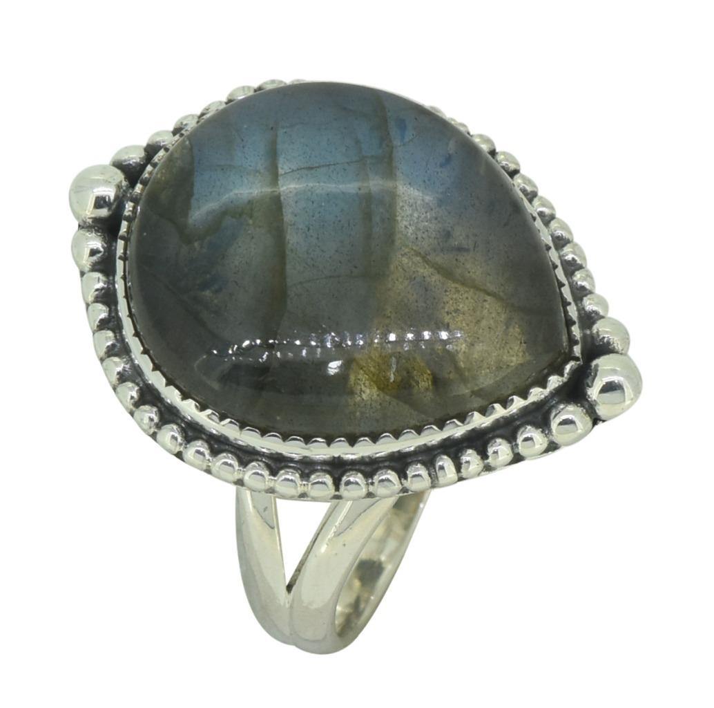 Labradorite Solid 925 Sterling Silver Designer Teardrop Ring - YoTreasure