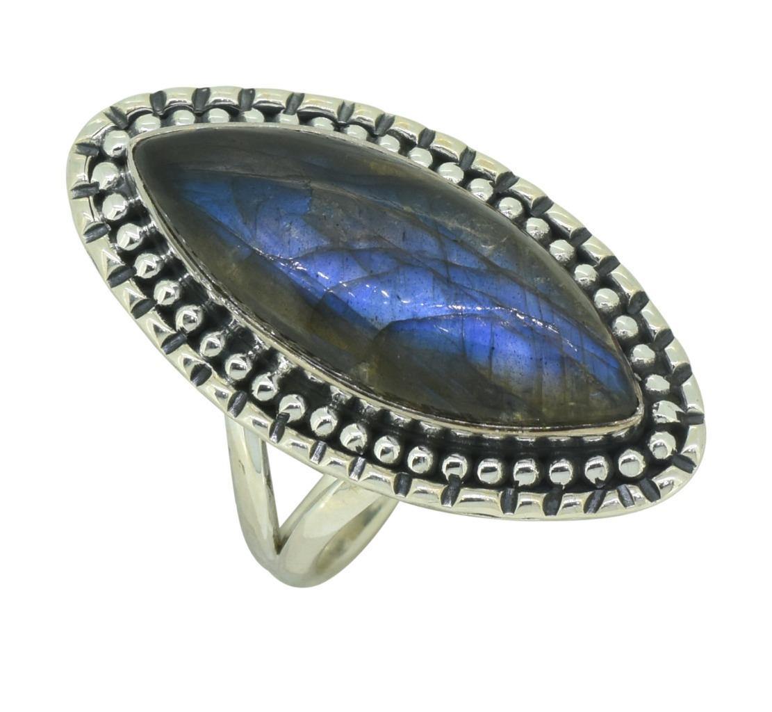 Blue Labradorite Ring Solid 925 Sterling Silver - YoTreasure
