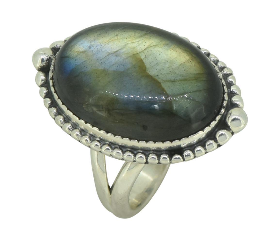 Natural Labradorite Solid 925 Sterling Silver Gemstone Ring Jewelry - YoTreasure