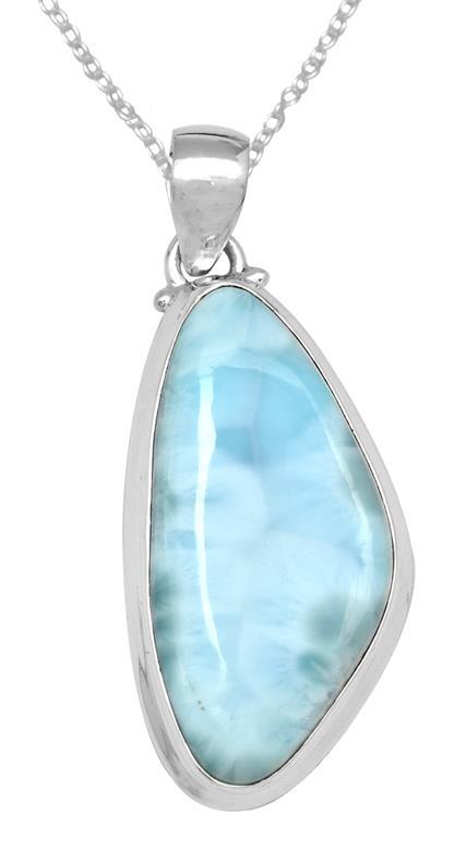 Natural Larimar  2" Long 925 Solid Sterling Silver Pendant With 18" Chain Necklace Silver Jewelry - YoTreasure
