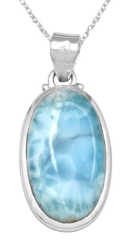 Larimar  1 3/4" Long 925 Solid Sterling Silver Pendant With 18" Chain Necklace - YoTreasure